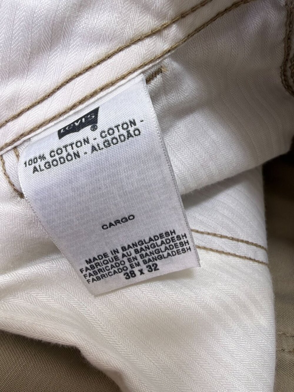 Vintage Levis Cargo Pants Mens 38x32 Beige Y2K Loose Baggy Wide Leg Skater - Picture 5 of 12